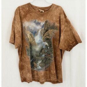 Vintage The Mountain Shirt Mens XL Tan Graphic Train Locomotive Ted Blaylock USA